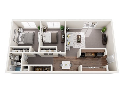 Floor plan for 2 beds, 1 bath, 900 sqft